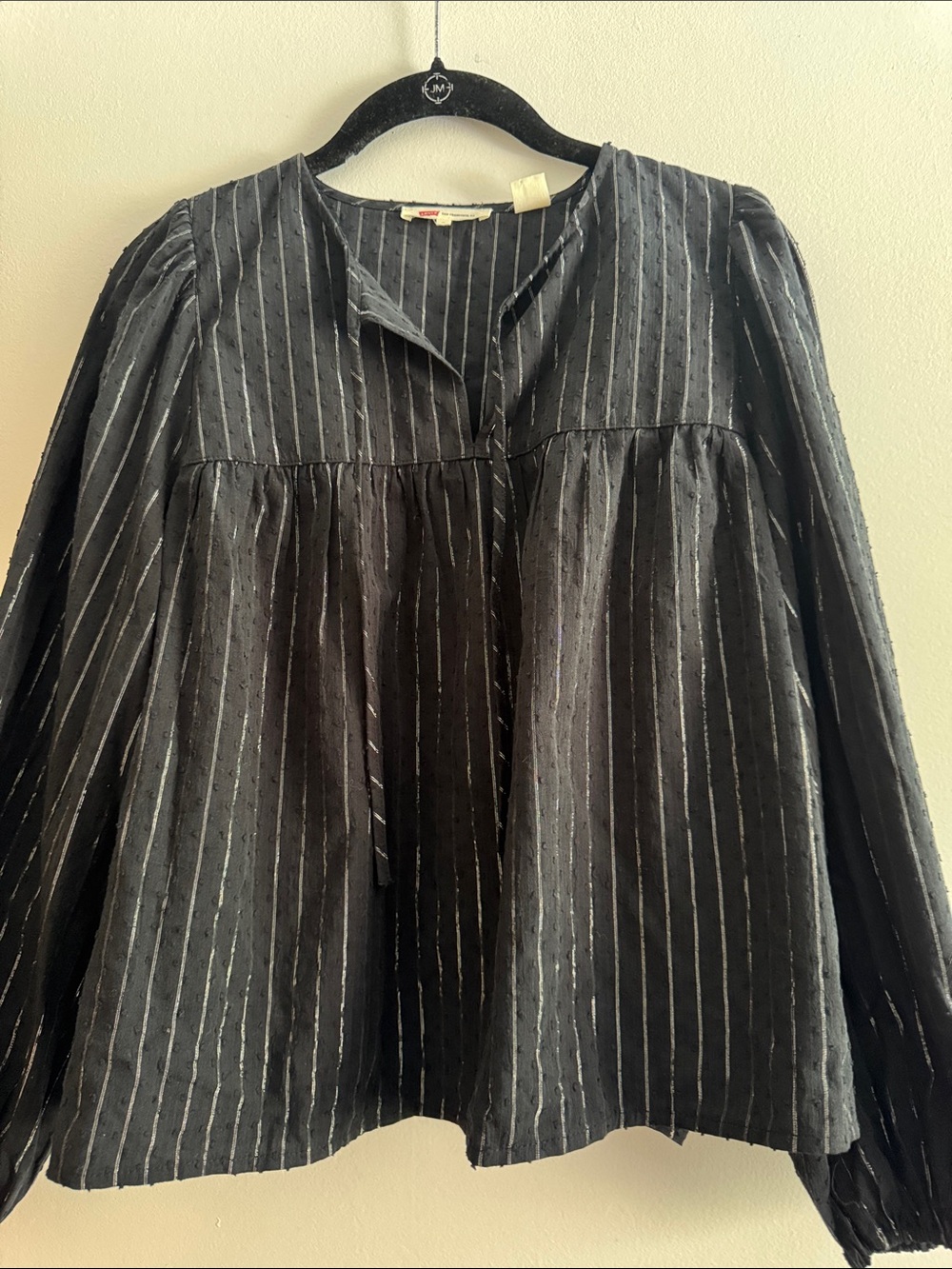 Levi's Black Pinstripe Long Sleeve Peasant Top